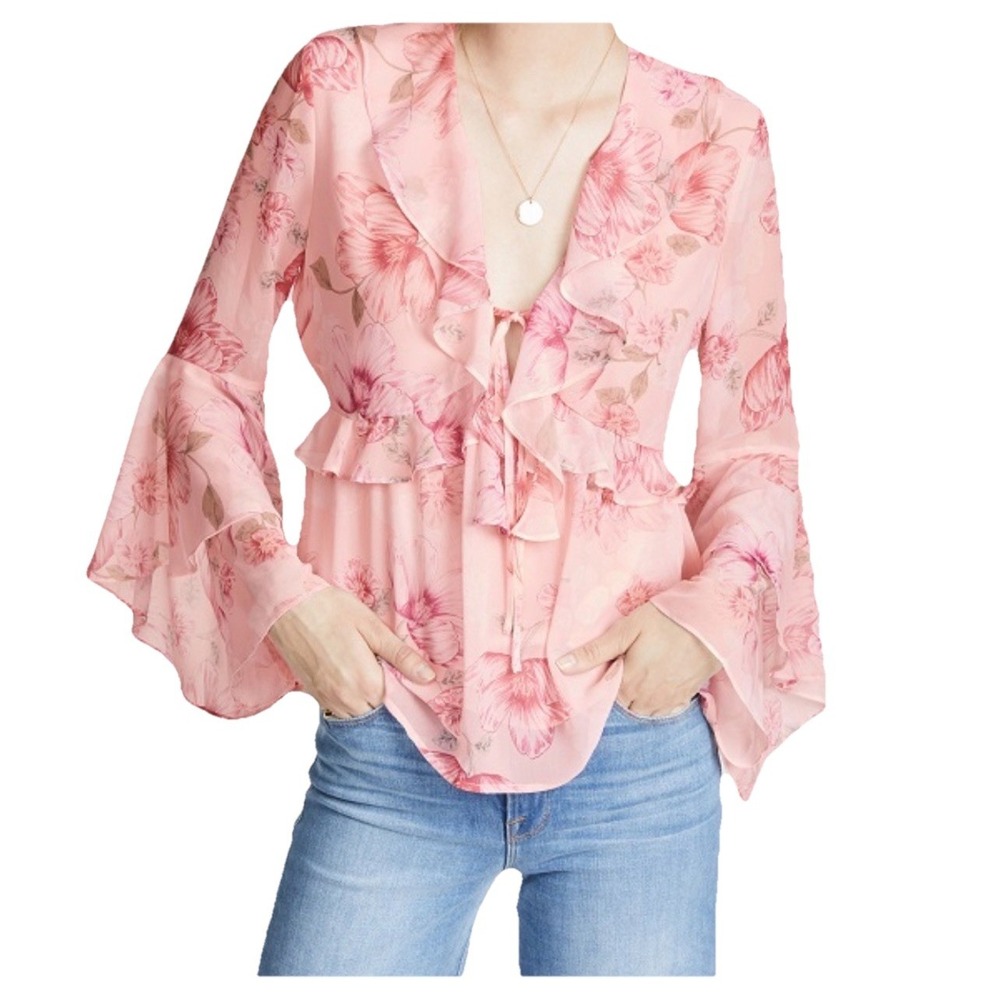 Yumi Kim Pink Boho Floral Blouse, Lovers Dream Paris Top, Side Zip, Size M NWT